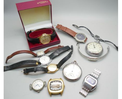 A collection of watches including a boxed gentleman's Rotary, two pocket watches, Tissot face 