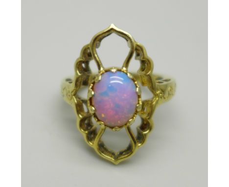 A silver gilt Ethiopian opal ring, O 