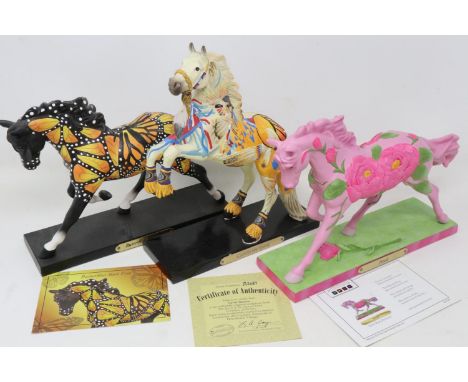 The Trail of Painted Ponies: three limited edition figurines, Butterflies Run Free, Petals, and Carries The Spirit, all with 