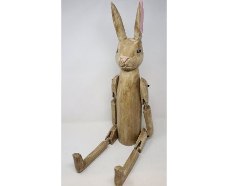 Large wooden articulated shelf rabbit, H: 70 cm. UK P&amp;P Group 3 (£30+VAT for the first lot and £8+VAT for subsequent lots