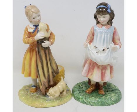 Two limited edition Royal Doulton Age of Innocence figurines, First Outing HN3377 479/9500, and Puppy Love HN3371 1234/9500, 