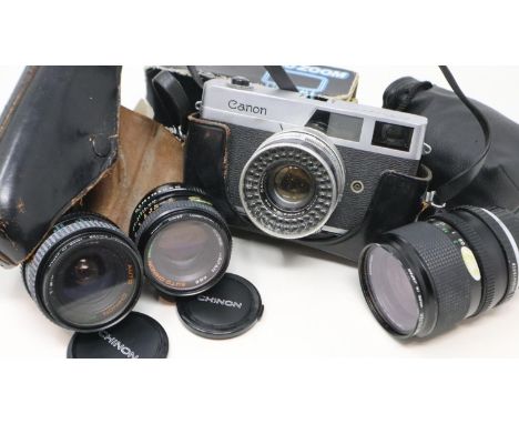 Canon Canonet camera with various lenses and accessories. UK P&amp;P Group 2 (£20+VAT for the first lot and £4+VAT for subseq