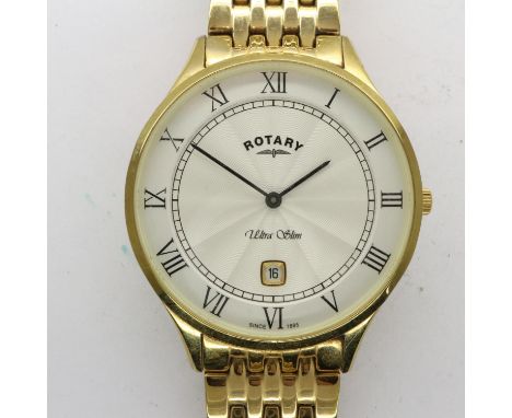 ROTARY: Ultra Slim gents quartz wristwatch with date aperture, on a gold plated bracelet, working at lotting. UK P&amp;P Grou