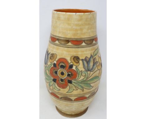 Charlotte Rhead for Crown Ducal tube lined decorated vase, number 6189, minor crazing throughout otherwise no cracks or chips