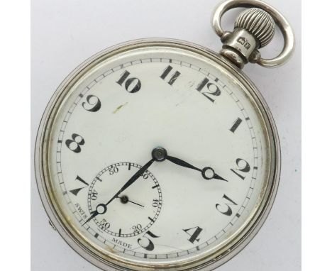 Hallmarked silver crown wind pocket watch, Birmingham assay, working at lotting. UK P&amp;P Group 1 (£16+VAT for the first lo