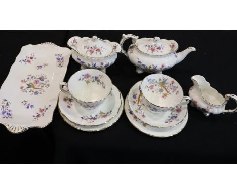 Hammersley breakfast tea service of ten pieces in the Birds of Paradise pattern, light wear to gilt otherwise no cracks or ch
