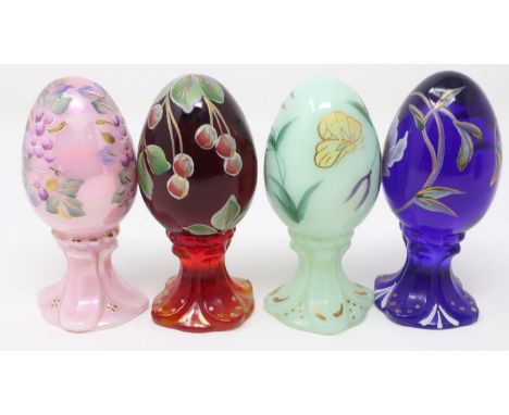 Fenton (USA) limited edition art glass eggs, each signed and numbered to base (4), light surface marks throughout but no appa