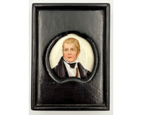 Framed miniature painting on porcelain portrait of Sir Walter Scott Dimensions - 11.5cm x 8.5cm