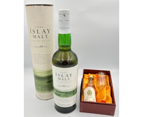 Pure Islay Malt Scotch Whisky Aged 10 Years 70cl 40% in original box and Flower of Scotland Island Century scotch whisky and 