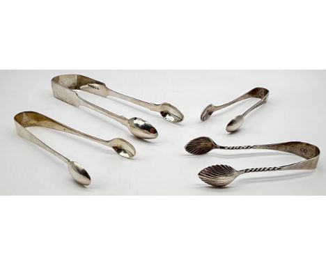 Four pairs of silver sugar tongs 1. William Aitken, Birmingham 18932. W H Haseler Ltd, Birmingham 19363. Kerr & Phillips, She