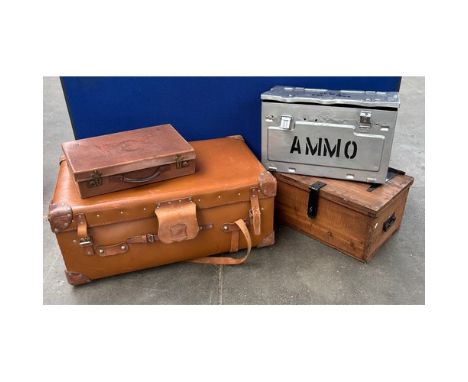 Two vintage cases, painted ammo box and tool chest