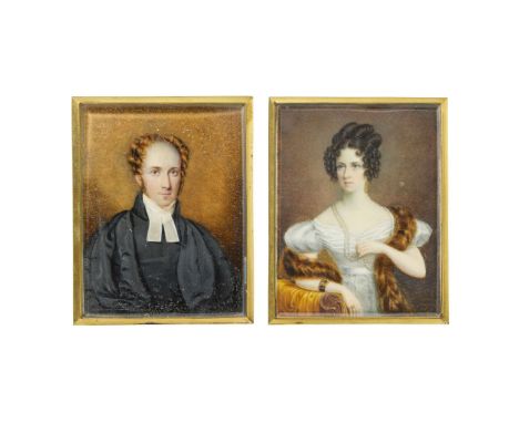 PAIR OF ENGLISH PORTRAIT MINIATURES OF A REVEREND AND LADYMID 19TH CENTURYrectangular, watercolour on ivory, the reverend dep