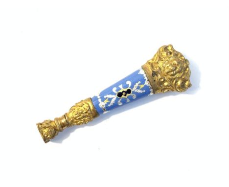 French late 19th century gilt metal and enamel small seal Length - 65mm