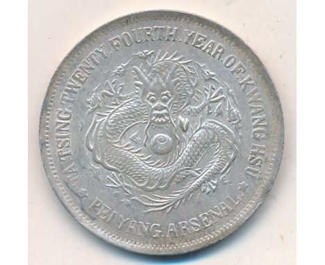 China, Chihli, silver dollar, 1898, year 24, Pei Yang Arsenal (Chihli) mint, denomination, regnal year and mint name in Chine