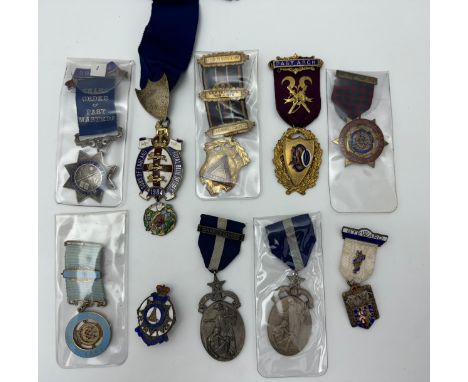 A collection of ten silver Masonic, Friendly Societies medals, jewels etc. Includes: ‘Sons of England - Royal Blue Degree’ co