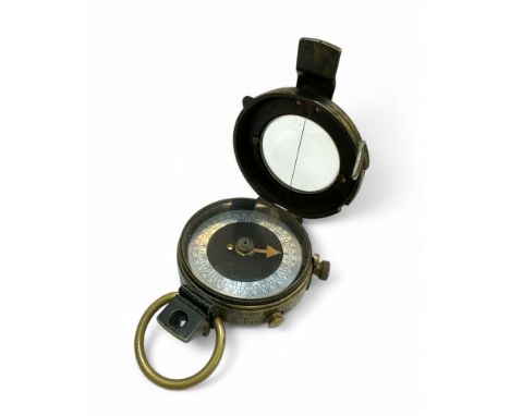 1918 French Ltd officer’s compass, reverse marked F-L No 148595 1918, leather case marked D. Stocks 1918 Edinburgh, compass n