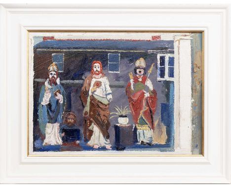 * FRED YATES (BRITISH 1922 - 2008), THREE WISE MEN  oil on boardframedimage size 39cm x 53cm, overall size 52cm x 67cm Proven