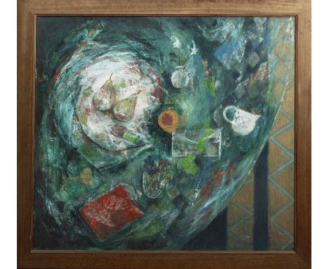 * HELEN TABOR (BRITISH b. 1960) STILL LIFE WITH PEARS oil on canvas, signedframed and under glassimage size 91cm x 101cm, ove