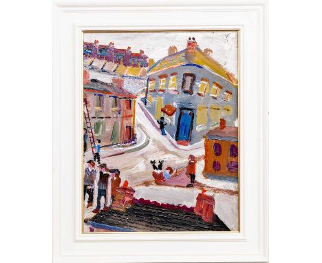* FRED YATES (BRITISH 1922 - 2008), WINTER SPORTS oil on board, signed and titled versoframed image size 54cm x 42cm, overall