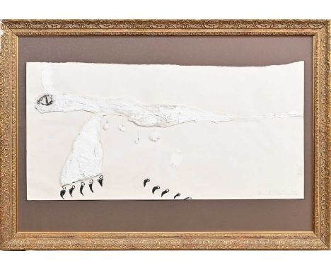 * PAT DOUTHWAITE (SCOTTISH 1939 - 2002), ANIMAL mixed media collage on paper, signed, titled and dated 2001mounted, framed an
