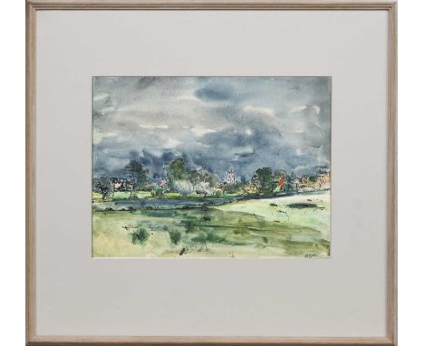 * ROBERT HENDERSON BLYTH (BRITISH 1919 - 1970), VILLAGE watercolour on paper, signedmounted, framed and under glassimage size