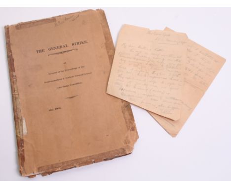 Historically Interesting Archive Relating to the General Strike of 1926, the archive includes a hand written letter from a wo