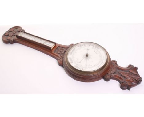 20th Century Aneroid Barometer, brass bodied and glazed face. Complete with dial hands. Thermometer to the top section. Good 