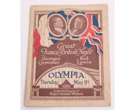 Original 1922 Programme for the Boxing Match between Georges Carpentier and Kid Lewis for the Light Heavyweight Championship 