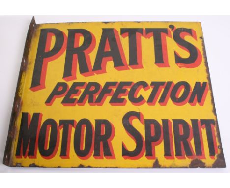 Pratt’s Perfection Motor Spirit Enamel Building Sign, double sided example with folded section for mounting to a wall. Measur