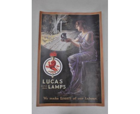 A poster print for Lucas Motor and Cycle lamps
Size approx 59cm x 41cm