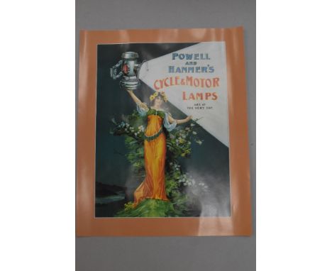 A poster print for Powell and Hanmers Motor and Cycle lamps approx 57cm x 46cm.