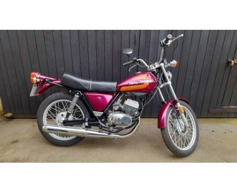 A rare Harley Davidson SS 125cc motorbike registration OUG160P, registered 10/5/1976, with a 125cc two stroke engine.In the e