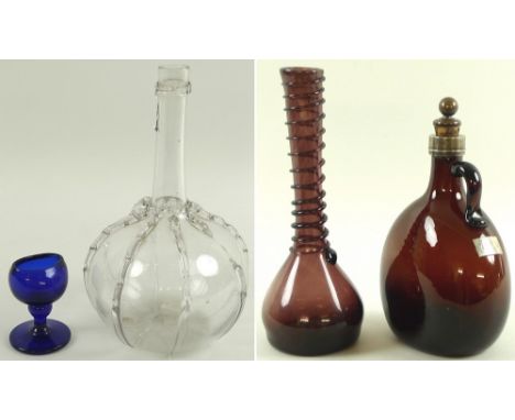 A collection of 19th century and later glass, comprising an amber glass decanter with a plated neck and stopper, a 19th centu