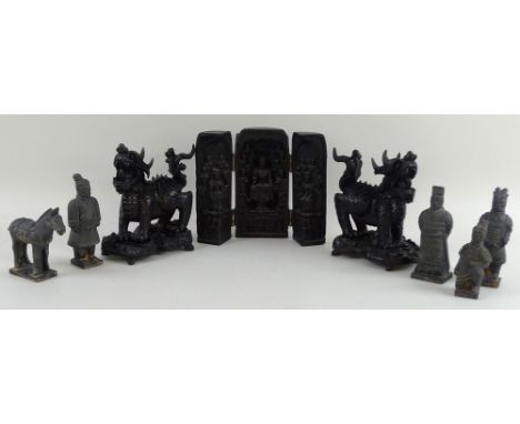 A Chinese resin Pure Land travel altar, the interior depicting Buddha, the exterior with floral detailing, circa 1960, togeth
