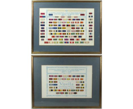 A framed Authentic Collection of Actual War Medal Ribbons Officially Issued to British Army 1815-1915, issued by Viyella, mou