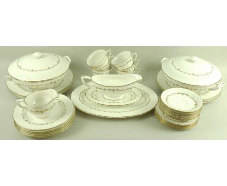 A Royal Worcester part dinner service, Gold Chantilly pattern, comprising six dinner plates, 27.5cm, six side plates, 20.5, s