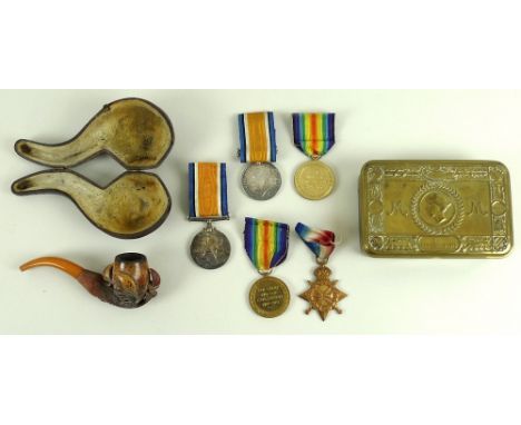 A collection of WWI medals, comprising a 1914-15 star trio awarded to '62057 SPR B MORRIS R E' and British War and Victory me