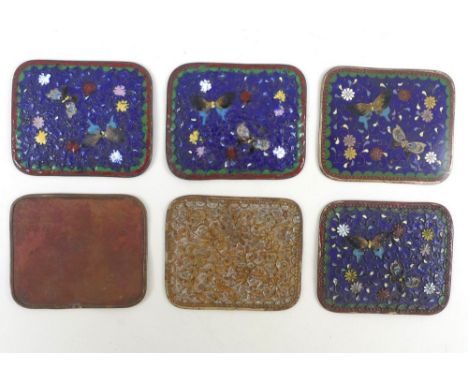 A set of six Chinese cloisonne tiles, late 19th / early 20th century, each of rounded rectangular form, to be viewed together