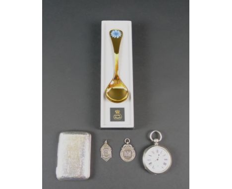 A collection of silver, comprising a Georg Jensen silver gilt year spoon dated 1980, designed by Rigmor Andersen and Annelise