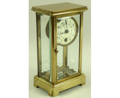 An early to mid 20th century clock in elongated carriage clock form, with mercury compensating pendulum, now lacking mercury,