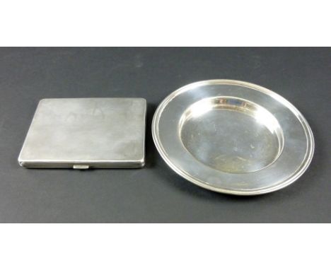 A silver engine turned silver cigarette case, 8.5 by 10.5cm, Birmingham 1928, Mappin and Webb, 4.56toz, together with a small