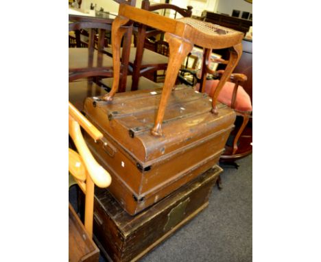 Vintage Luggage - a metal bound steam trunk; a pine blanket box (2)
