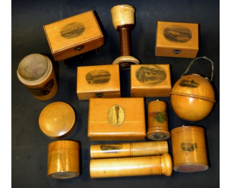 Mauchline ware - string ball; necessaries; trinket boxes; various locations (1 box)