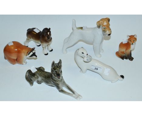 Russian ceramic models - Terrier, Alsatian, Fox, Winter Stoat, Racoon, Horse (6)