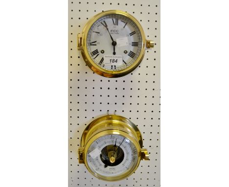 A brass marine chronometer and barometer (2)
