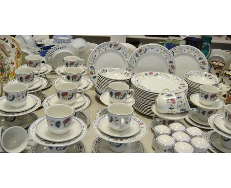 A comprehensive contemporary tea and dinner service, decorated with floral band.