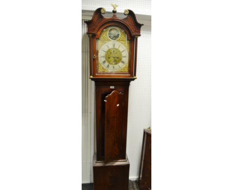 A George III mahogany longcase clock,swan neck pediment,brass dial, Roman numerals, Lanrie of Carlisle