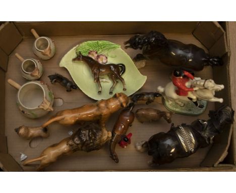 A collection of Beswick china items to include graduated water jugs with hunting scenes, lion and lioness, horses, Carlton wa