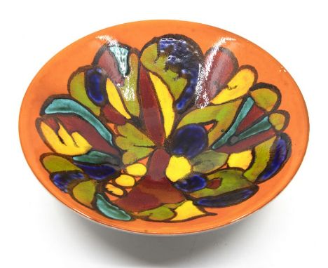 Poole Pottery: A Poole Pottery Delphis conical bowl on orange ground. Diameter approx 34cm, height approx 10cm. Marks to the 
