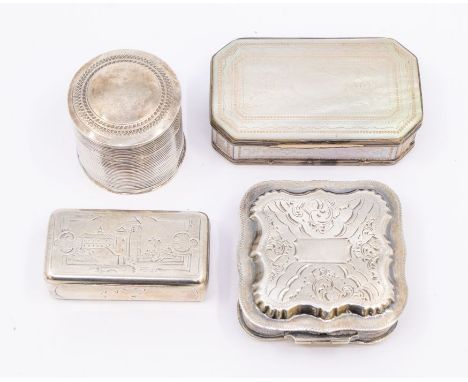 A collection of four 18/19th Century silver Continental snuff boxes to include: 1. 19th Century Dutch .833 standard silver ci